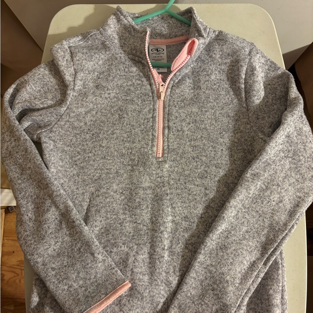 Athletic Works Gray and Pink Kids Quarter-Zip Sweater